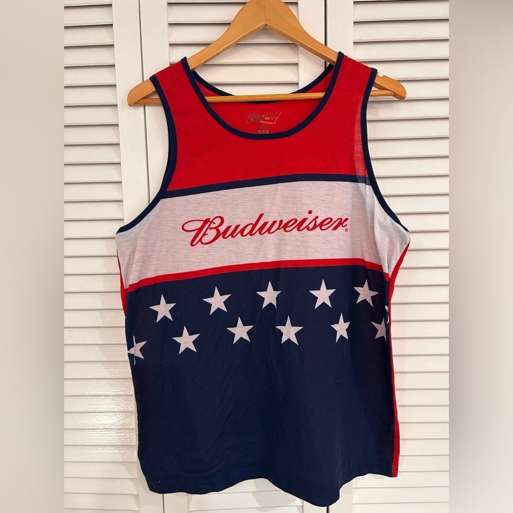 Budweiser Men’s large red white and blue tank top